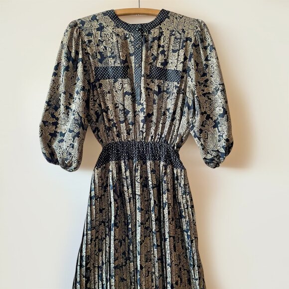 Vtg DIANE FREIS Paisley Print Black & Beige Billow Sleeves Boho Designer Dress - Picture 1 of 12